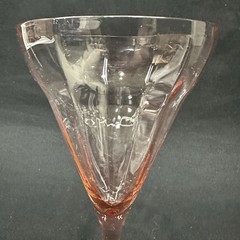 Vintage Pink Ribbed Glass Goblet , 7 7/8” Tall, Depression Glass / Art Deco