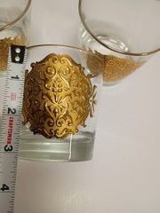 MCM Estate- 4 Lowball Libbey Barware 22k Gold Medallion Opera Cocktail Glasses
