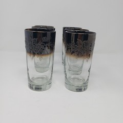 6 Tuscany Queen’s Lustreware Glasses Silver Ombre Embossed Rose Design READ