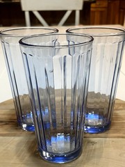 Vintage ’60s Paşabahçe, Turkey Blue Transparent Ribbed 6.25″ Glass, set of 3 EUC