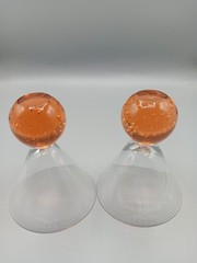 Vintage 90’s Set Of 2 Orange Glass Ball Stemless Martini Glasses