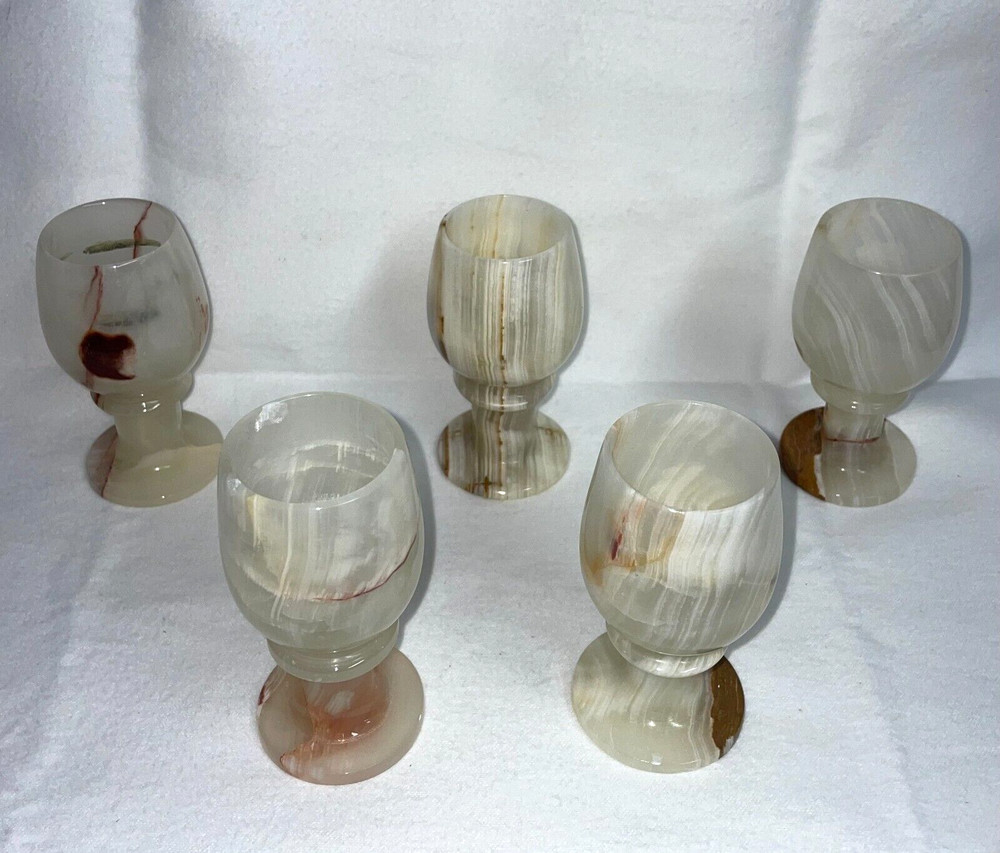 Onyx Alabaster Unique Set Of 5 Small Goblets 3.75″ Multi-Color