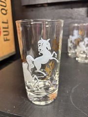 8 Vintage MCM Libbey Clear Glass 5.25” Tumblers With Gold & White Accents