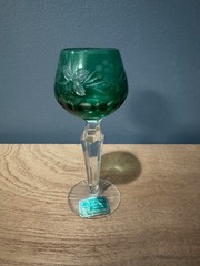Vintage German Bohemian Green Mini Wine Crystal Glass 5 inches