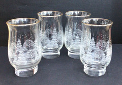 Vintage Set of 4 LIBBEY FROSTED CHRISTMAS TREE WINTER DRINKING GLASSES Gold Rim