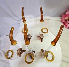 Set of 5 – Bohemian Czech Style port wine sipper glass clear & amber/ brown-READ
