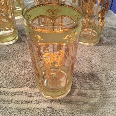 MCM 1960’s CULVER Highball Glass 22K Gold & Green Barware Set Of 8