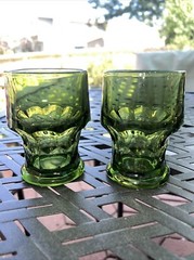 Viking Flat Bottom Juice Glasses in Georgian Green Honeycomb Pattern Vintage