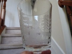 ANTIQUE EAPG Gillinder & Sons Hunter Deer Dog Water Goblet Glass RARE 6.5″ L1