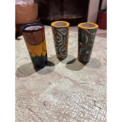 Hand Painted Mini Vase Set Shot Glasses Boho Folk Art Rustic Decor