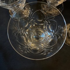 4 Vintage Cut Crystal Geometric Dot Oyster or Fruit Cocktail Glasses 4 5/8Inch