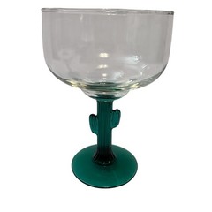 Libbey Cactus Margarita Glasses Set of 2 Green Stem Southwestern Barware