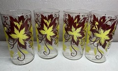 Vintage MCM Fall Autumn Leaves Glasses Grapes & Vines Tumblers Set of 4