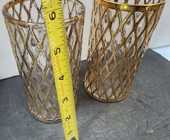 Lot of 2 Vintage Imperial Glass Gold Sekai Ichi Pattern Highball Tumbler Glasses