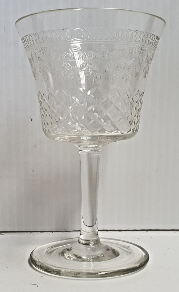 Pall Mall Lady Hamilton Port Wine Glass c1900s Etched & Cut 10.5cm Tall A/F chip
