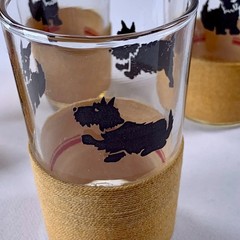 Federal Scottie Dog Juice Glasses w/ Threaded Base Set of 4 Vintage MCM