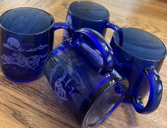 Vintage Cobalt Blue Etched With Wolf Scene