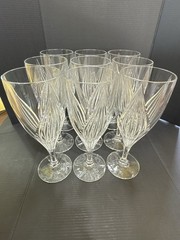 Set of 8 Vintage Swirl Cut Crystal Wine Goblets 9” Tall Spiral Optic Stemware