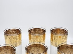 6 Vtg CULVER STARLYTE Highball Hollywood Glam Glasses w/Ornate 22K Gold Bands