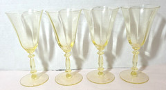 Uranium Wine Glasses Cambridge Gold Krystol 3130 Tall Water Goblet Glow Set of 4