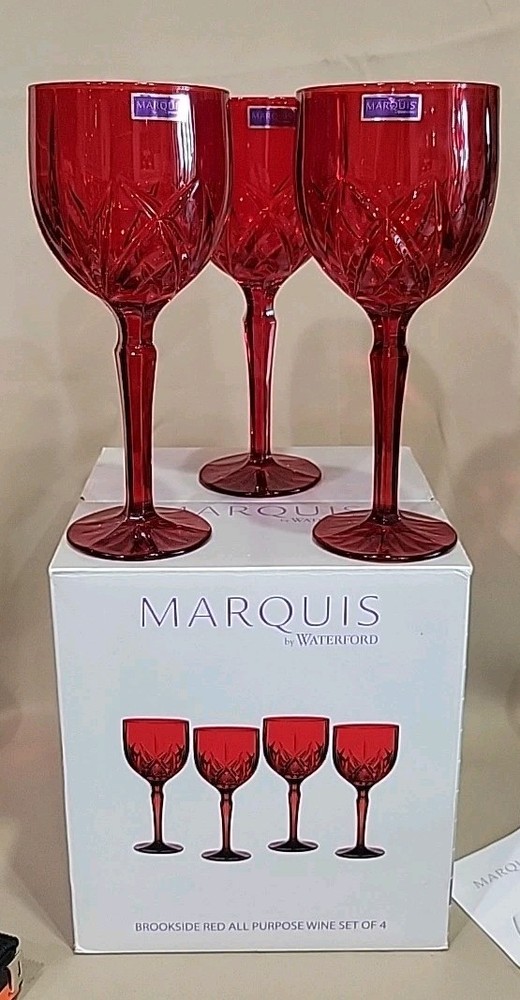 New MARQUIS by WATERFORD Brookside Red Crystal Wine Glasses 8.5″ Set of 3