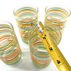 Set of 4 LIBBEY Summer Striped Pedestal Glass Tumblers MCM 5.75”