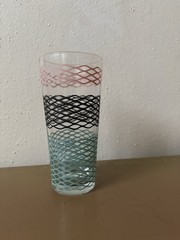 Vintage Pink, Blue, Black Squiggle Iced Tea Glass, 12 Oz.