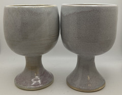 Handmade Ceramic Artisan Pottery Wine Goblet Chalice 5.5” Tall Gray