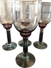 Set Of 4 Pfaltzgraff Juniper Wine glasses Green & Iridescent Pink 8 1/2” tall