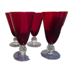 Set Of 4 Vtg Water Goblet Glass MORGANTOWN Spanish Ruby Red Golf Ball 6.75” Tall