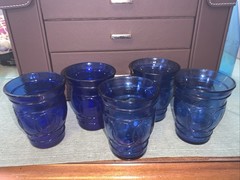 Maryland Glass Co. RING O RINGS Cobalt Blue Flat Juice Tumbler Set Of 5