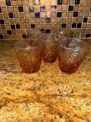 Vintage Seneca Driftwood Amber Glass Rocks Glasses Tumblers Textured Set of 5