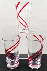 3) Pier 1 Double Swirl Red Shot Glasses Set Clear Drinking Barware Art Glass Lot