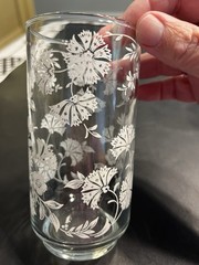 6pc Vintage Libbey Clear w White Flowers 12oz Tumbler Glasses