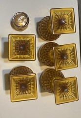 Indiana Vintage Glass Mid Century Amber Goblets Set 5 Diamond Optic Square Base