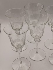 6 – Vintage Glass Wine Water Goblets Etched Tulips 7 1/8″