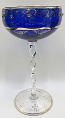 Gold & Crystal Embellished COBALT BLUE Oversized GOBLET TWISTED STEM 10.5″ tall