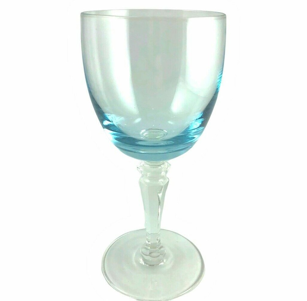 Wine Sherry Glass Crystal Light Blue Multi-Sided Stem 5 7/8