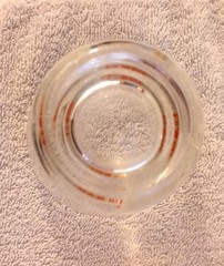 8 VINTAGE UNUSED LO-BALL GLASSES. BLUE, RED, YELLOW, WHITE. 3.25 INCHES TALL.