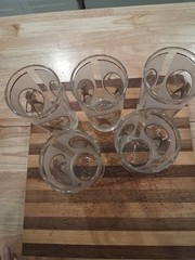 Vtg Libbey Glass Indian Warrior Set of 5 Tumblers Hi Ball Frosted Gold Trim