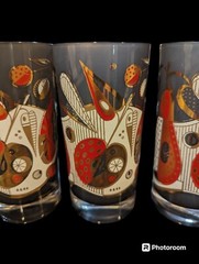 1960’s Georges Briard Apple and Pear Art Deco Smoke Collins Glasses (4)