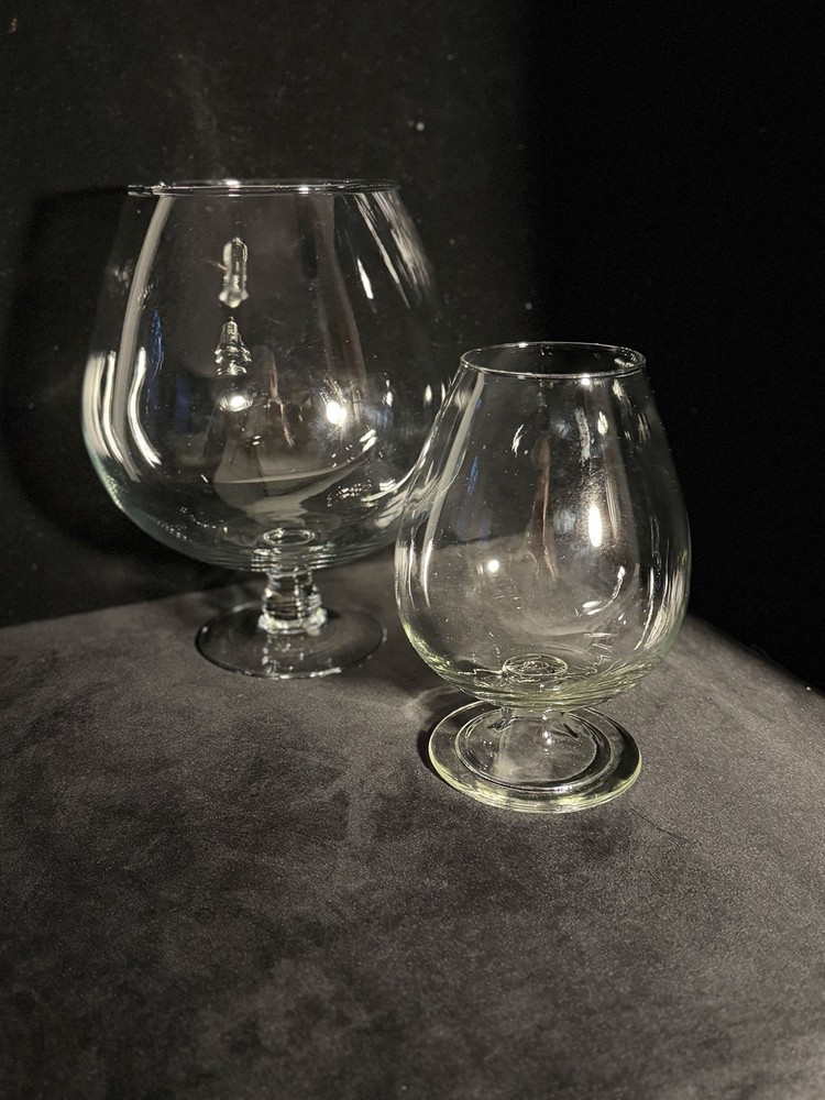 2 VTG Handblown MCM Oversized Balloon Cognac Or Brandy Snifters 1 Terrarium Size
