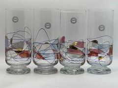 Milano Set of 8 Glasses Vintage Barware Kitchen Stained Glass Pilsner Romania