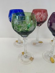 Set of 5 Imperlux Cut to Clear Wine Hock Glasses Cobalt Red Green Original Label