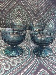 4 Indiana Colony Whitehall Riviera Blue Cubist Champagne Sherbet Glasses T37