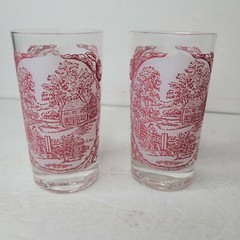 2 Royal China Red Pink MEMORY LANE 8 oz 4.75 inch Glass Tumblers