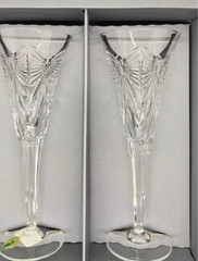 WATERFORD Crystal Champagne Flutes Millennium Collection HAPPINESS NIB Set of 2