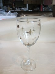 Vintage MID CENTURY MODERN Atomic Starburst LONG STEM Etched Cocktail Glass