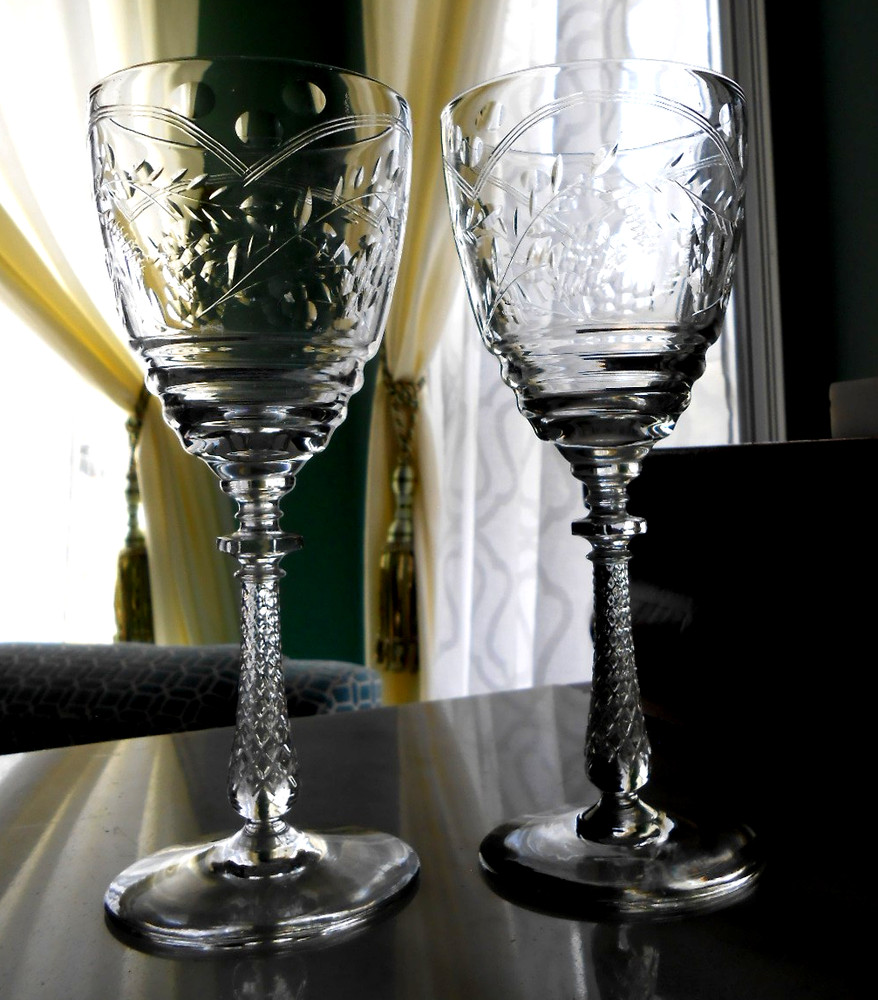 ROCK SHARPE Wine Goblet 1013-2 Cut Floral & Arch Design 7-7/8″ h SET of 2