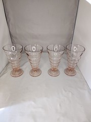ANCHOR HOCKING PINK DEPRESSION GLASS PARFAIT SODA FOUNTAIN TUMBLER SET OF 4